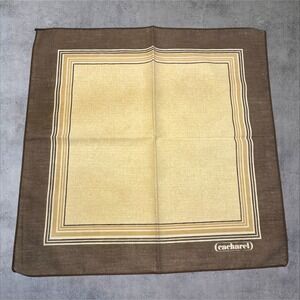Cacharel Vintage Pocket Square Hankerchief Brown Tan Geometric Border Logo 17in